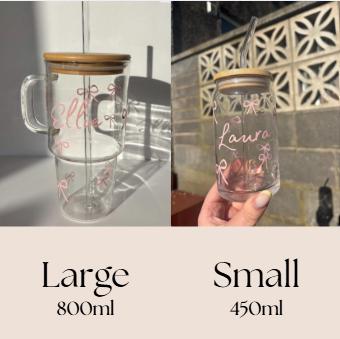 Personalised Glass Bow Tumbler with Bamboo Lid and Straw