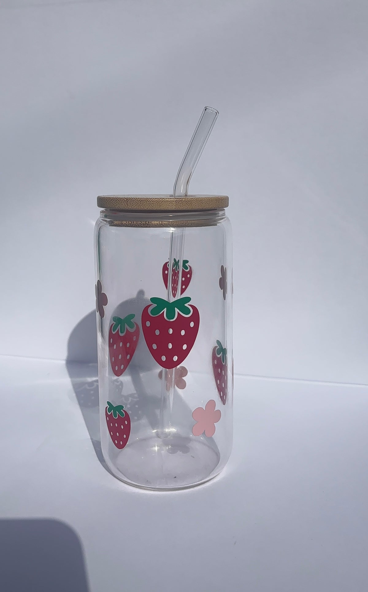 Strawberry and Flowers Glass Tumbler