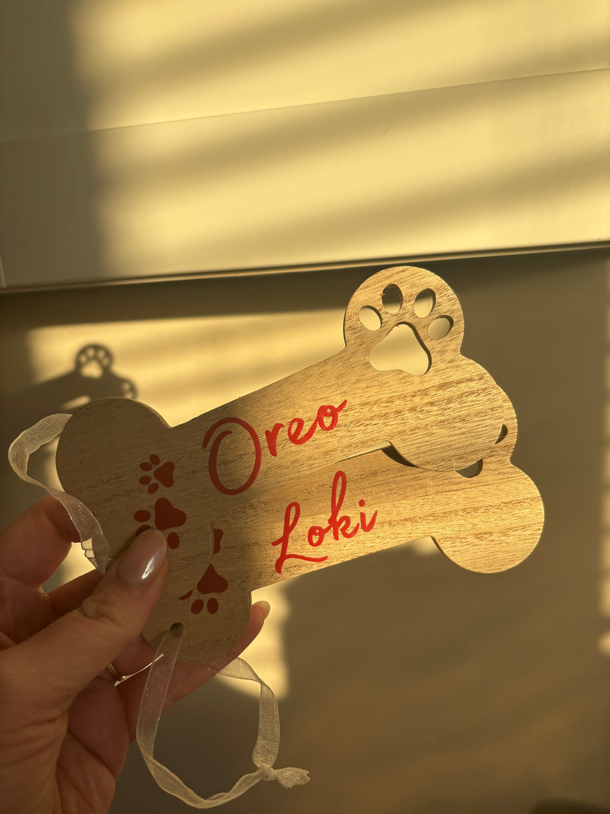 Personalised Wooden Dog bone Christmas Tree Decoration