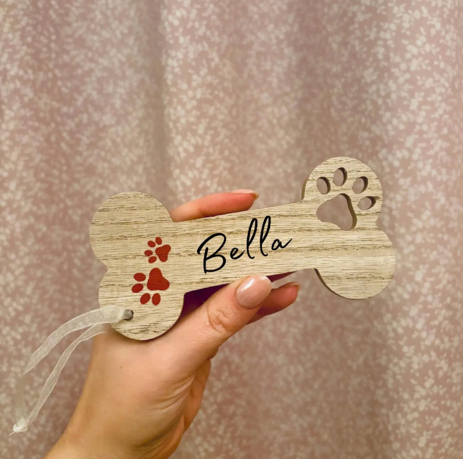 Personalised Wooden Dog bone Christmas Tree Decoration