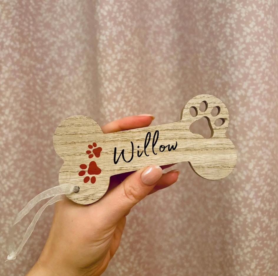 Personalised Wooden Dog bone Christmas Tree Decoration
