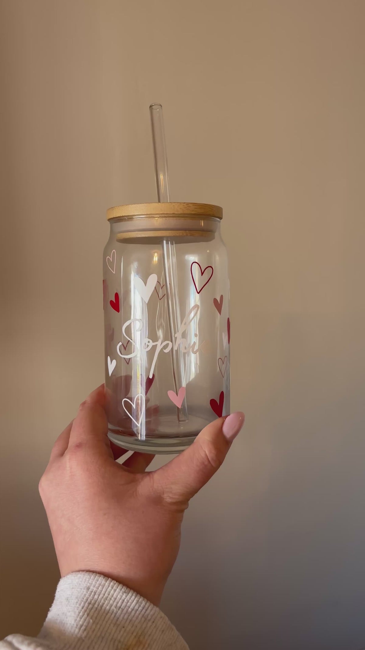 Personalised Pink Love Heart Can Glass Tumbler